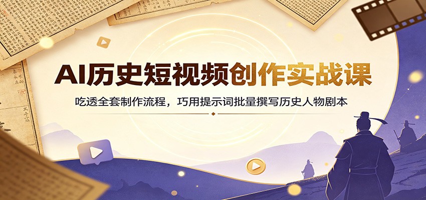 AI历史短视频创作实战课:吃透全套制作流程,巧用提示词批量撰写历史人物剧本-资源共享