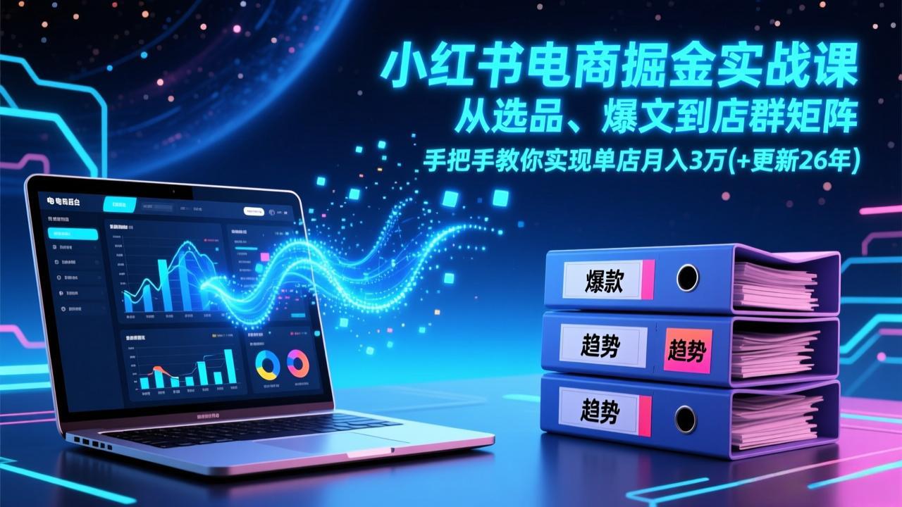 小红书电商掘金实战课，从选品、爆文到店群矩阵，手把手教你实现单店月入3万+(更新26年-资源共享