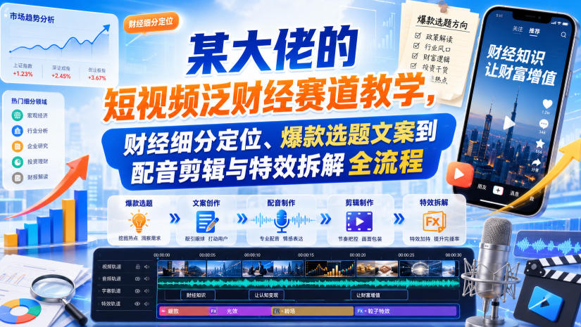 某大佬的短视频泛财经赛道教学,财经细分定位、爆款选题文案到配音剪辑与特效拆解全流程-资源共享