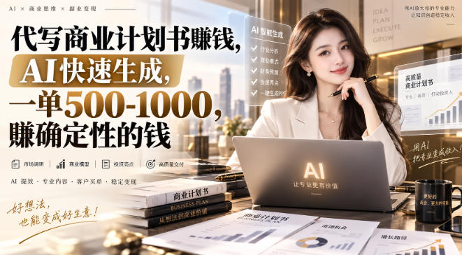 代写商业计划书賺钱,AI快速生成,一单500-1K,賺确定性的钱