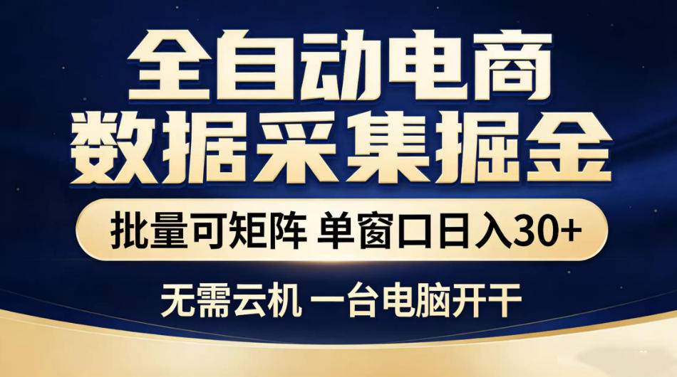 全自动电商数据采集掘金，批量可矩阵单窗口日入30+，无需云机一台电脑开干【揭秘】-资源共享
