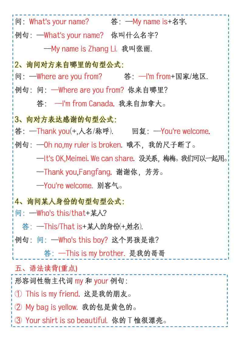 三年级下英语1-6单元知识点总结《人教版PEP》-资源共享