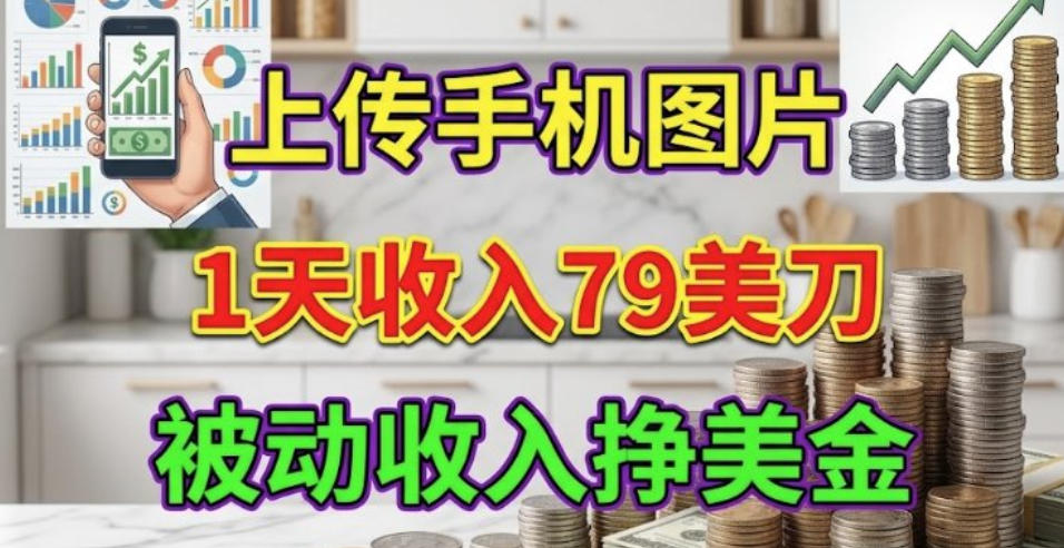 上传手机图片，1天收入79刀，被动收入挣美刀-资源共享