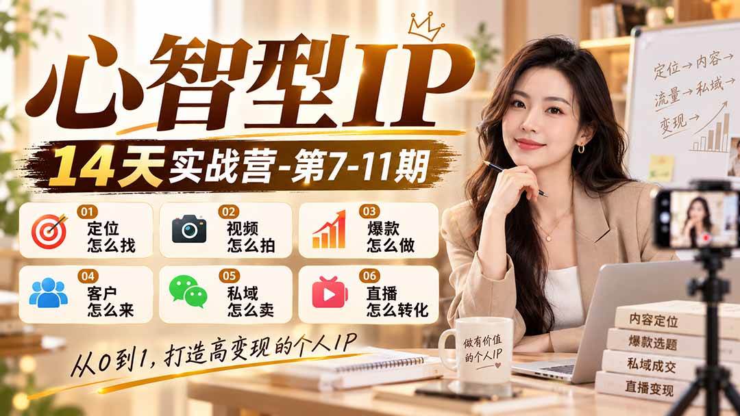 (21066期)【无水印】心智型IP14天实战营-第7-11期:定位怎么找/视频怎么拍/爆款怎么做/客户怎么来/私域怎么卖/直播怎么转化-资源共享