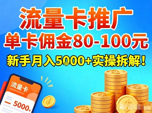 流量卡推广，单卡佣金80-100，新手月入5k+实操拆解！-资源共享