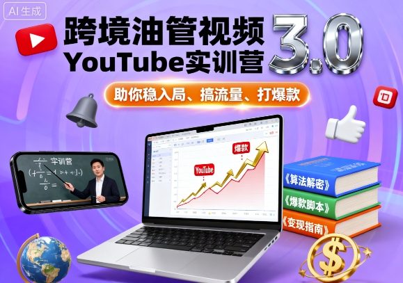 跨境油管视频YouTube实训营3.0，助你稳入局、搞流量、打爆款-资源共享
