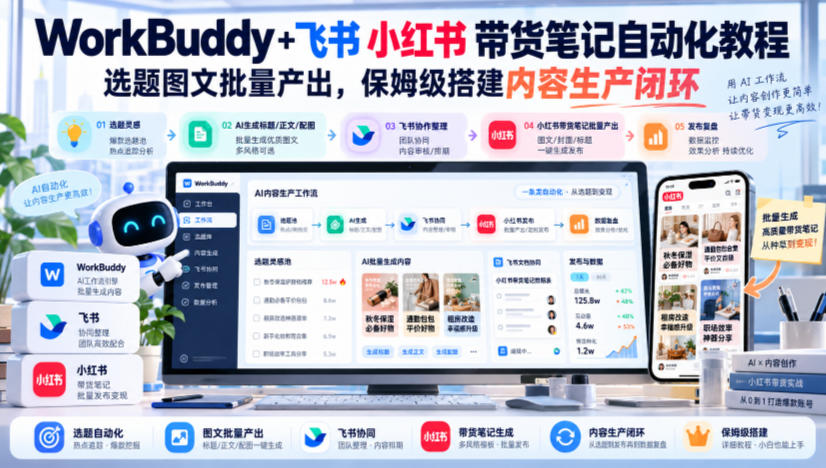 WorkBuddy+飞书小红书带货笔记自动化教程,选题图文批量产出,保姆级搭建内容生产闭环【文档】-资源共享