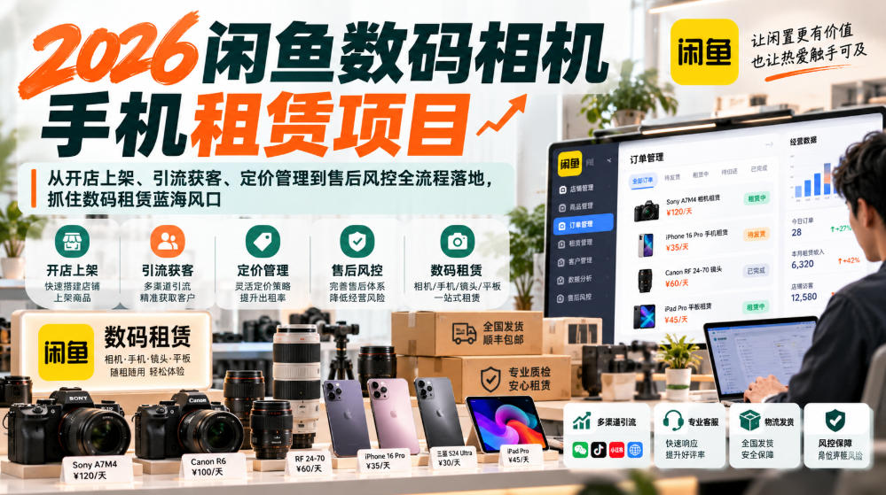 2026闲鱼数码相机手机租赁项目,从开店上架、引流获客、定价管理到售后风控全流程落地,抓住数码租赁蓝海风口 2026闲鱼数码相机手机租赁项目,从开店上架、引流获客、定价管理到售后风控全流程落地,抓住数码租赁蓝海风口