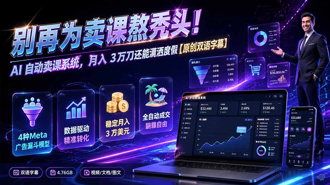 别再为卖课熬秃头!AI 自动卖课系统,月入 3 万刀还能潇洒度假【原创双语字幕】-资源共享