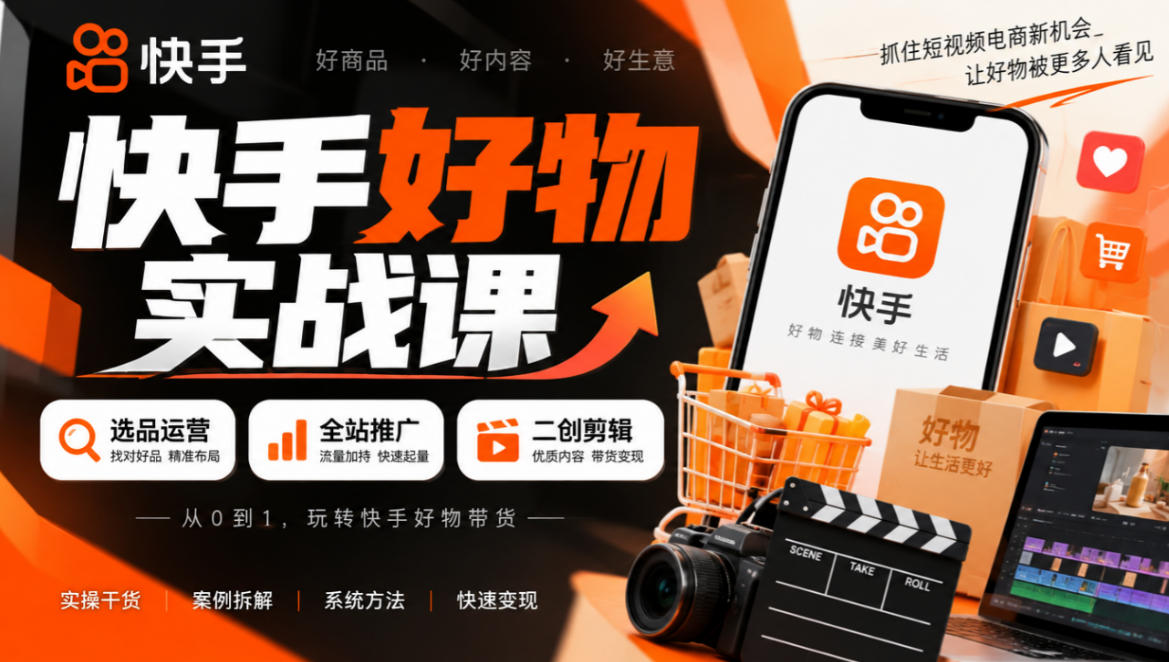 快手好物实战课|选品运营+全站推广+二创剪辑带货变现-资源共享