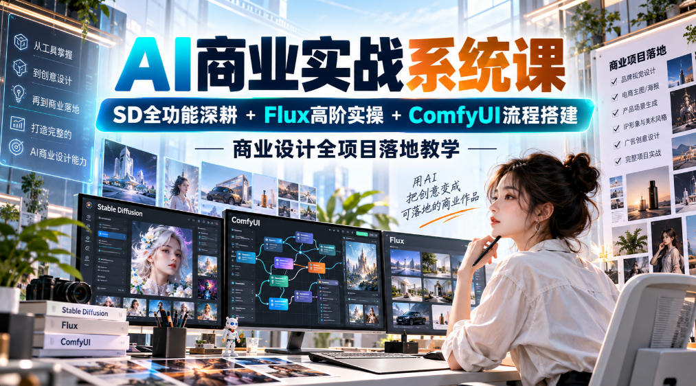 AI商业实战系统课｜SD全功能深耕+Flux高阶实操+Comfyui流程搭建，商业设计全项目落地教学-资源共享