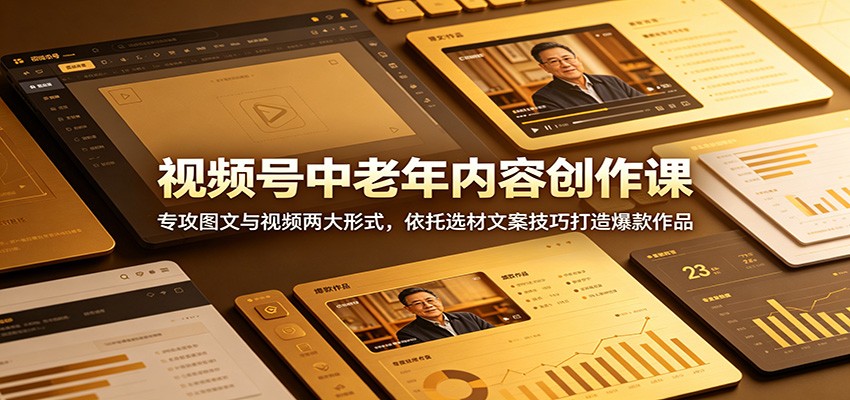 视频号中老年内容创作课:专攻图文与视频两大形式,依托选材文案技巧打造爆款作品-资源共享