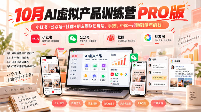 10月AI虚拟产品训练营PRO版,小红书+公众号+社群+朋友圈联动玩法,手把手带你一起赚到明年的钱!(更新1029) 10月AI虚拟产品训练营PRO版,小红书+公众号+社群+朋友圈联动玩法,手把手带你一起赚到明年的钱!(更新1029)