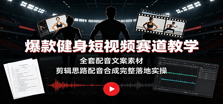 爆款健身短视频赛道教学:全套配音文案素材,剪辑思路配音合成完整落地实操-资源共享