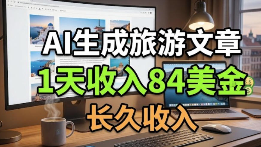 AI生成旅游文章,1天收84美刀,长久稳定,0门槛