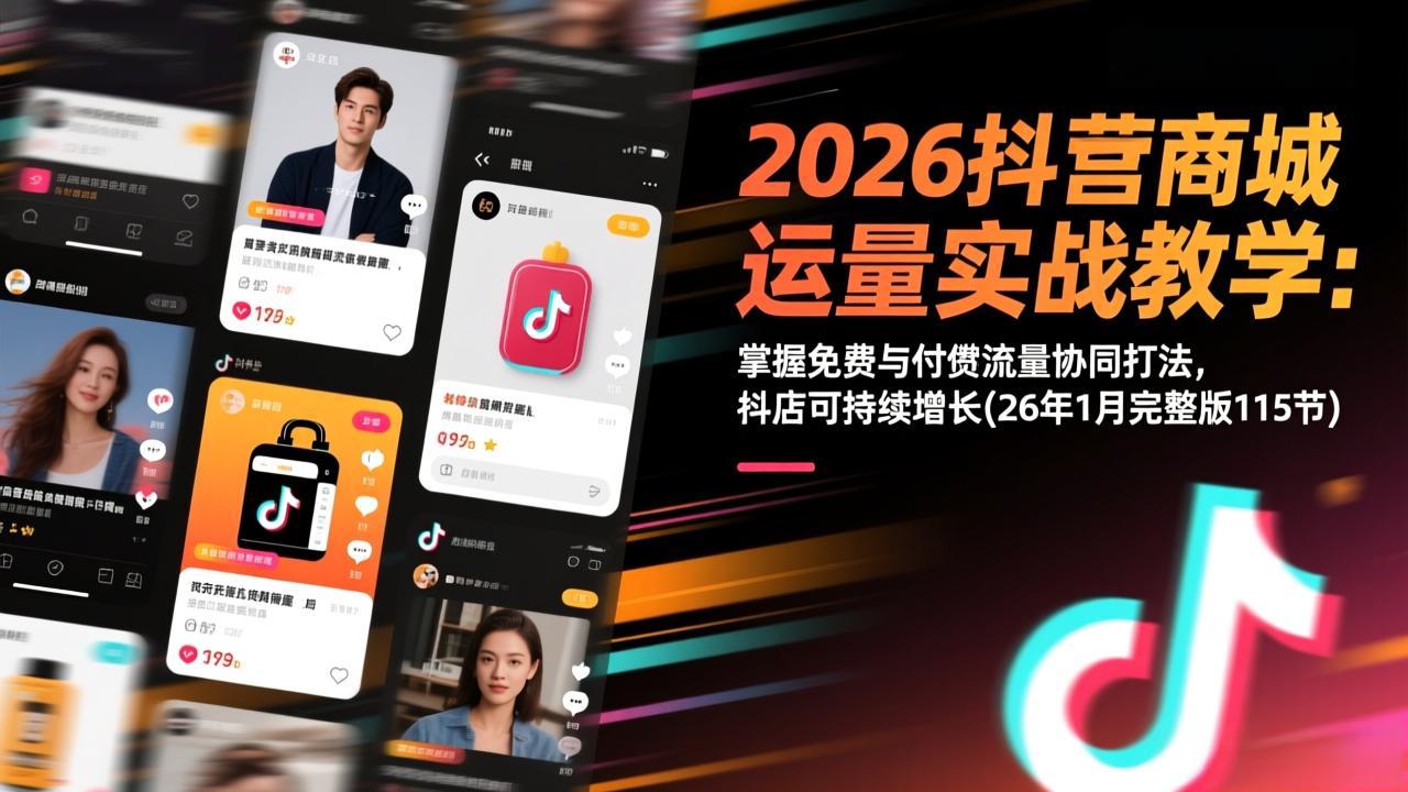 2026抖音商城运营实战教学：掌握免费与付费流量协同打法，抖店可持续增长(26年1月完整版115节-资源共享