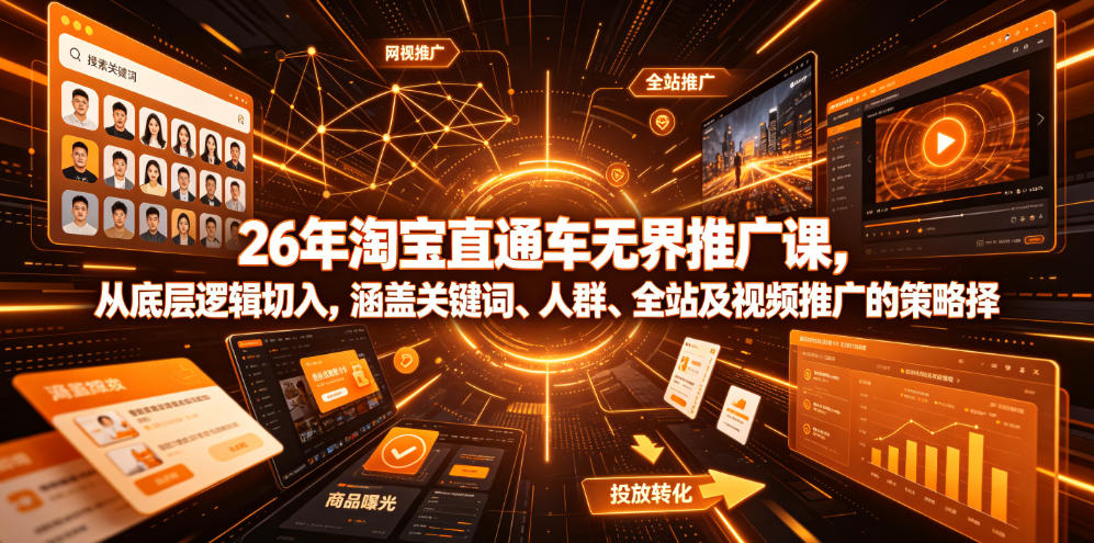 26年淘宝直通车无界推广课，从底层逻辑切入，涵盖关键词、人群、全站及视频推广的策略选择-资源共享