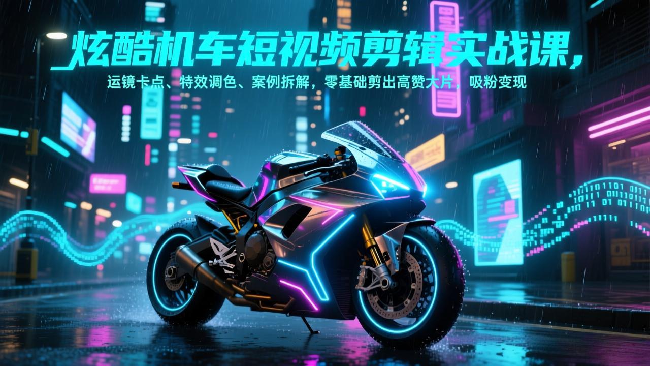 炫酷机车短视频剪辑实战课，运镜卡点、特效调色、案例拆解，零基础剪出高赞大片，吸粉变现-资源共享