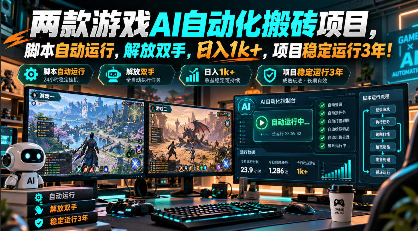 两款游戏AI自动化搬砖项目,脚本自动运行,解放双手,日入1k+,项目稳定运行3年! 两款游戏AI自动化搬砖项目,脚本自动运行,解放双手,日入1k+,项目稳定运行3年!