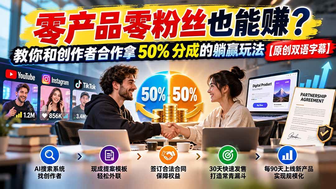 （20957期）零产品零粉丝也能赚？教你和创作者合作拿 50% 分成的躺赢玩法【原创双语字幕】-资源共享
