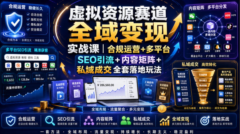虚拟资源赛道全域变现实战课|合规运营+多平台SEO引流+内容矩阵+私域成交全套落地玩法-资源共享