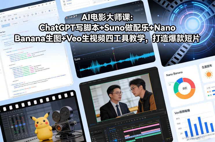 AI电影大师课：ChatGPT写脚本+Suno做配乐+Nano Banana生图+Veo生视频，打造爆款短片-资源共享