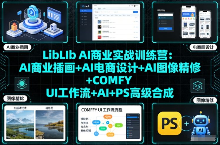 LibLIb AI商业实战训练营：AI商业插画+AI电商设计+AI图像精修+COMFY UI工作流+AI+PS高级合成-资源共享
