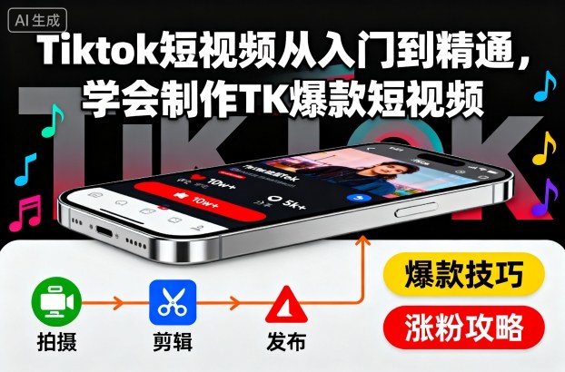 Tiktok短视频从入门到精通，学会制作TK爆款短视频-资源共享