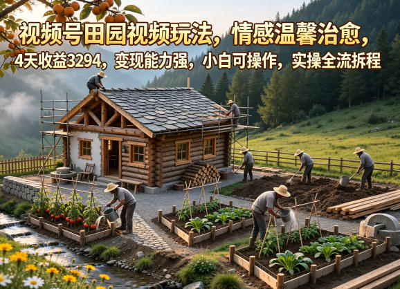 视频号田园视频玩法,情感温馨治愈,4天收益3294,变现能力强,小白可操作,实操全流程拆解-资源共享