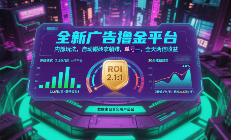 全新广告撸金平台，内部玩法，自动搬砖拿躺賺，单号一天保底2张+，全天两倍收益【揭秘】-资源共享