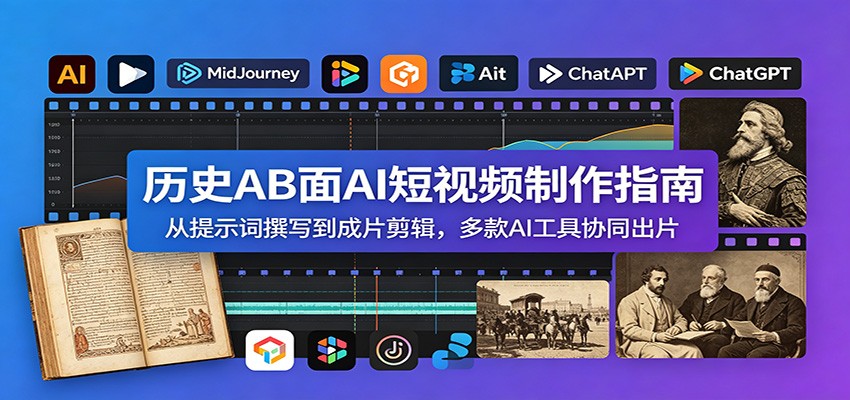 历史AB面AI短视频制作指南:从提示词撰写到成片剪辑,多款AI工具协同出片-资源共享