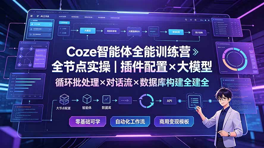 Coze智能体全能训练营:全节点实操|插件配置×大模型×循环批处理×对话流×数据库构建全教学-资源共享