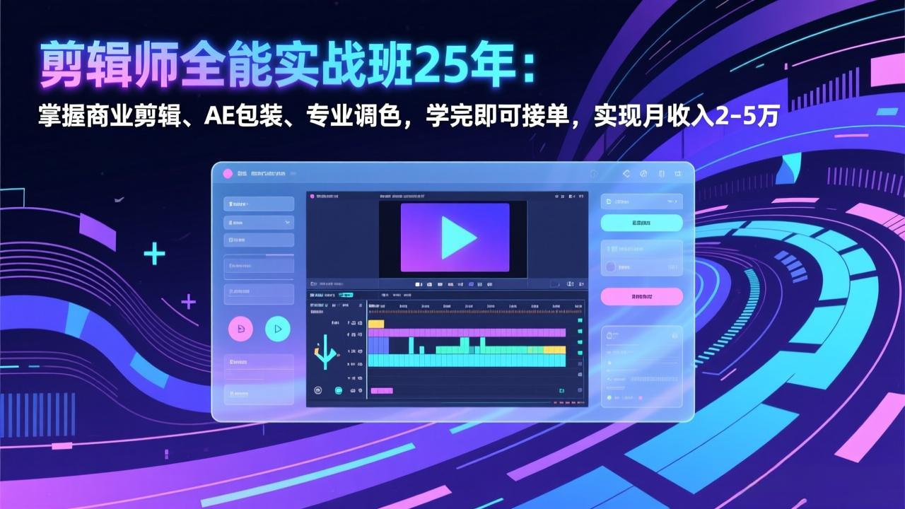 剪辑师全能实战班25年：掌握商业剪辑、AE包装、专业调色，学完即可接单，实现月收入2-5万-资源共享