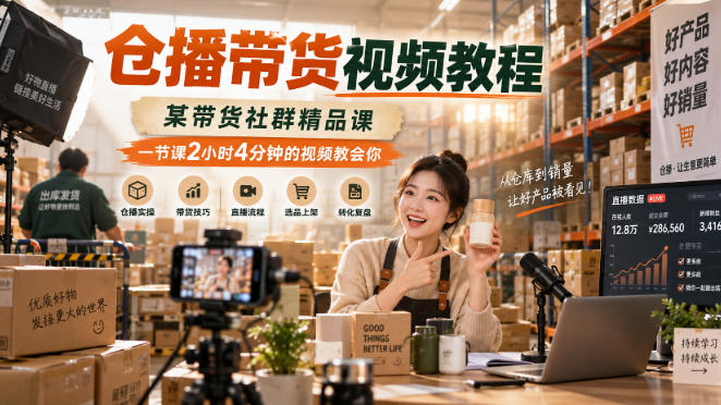 仓播带货视频教程,某带货社群精品课,一节课2小时4分钟的视频教会你-资源共享