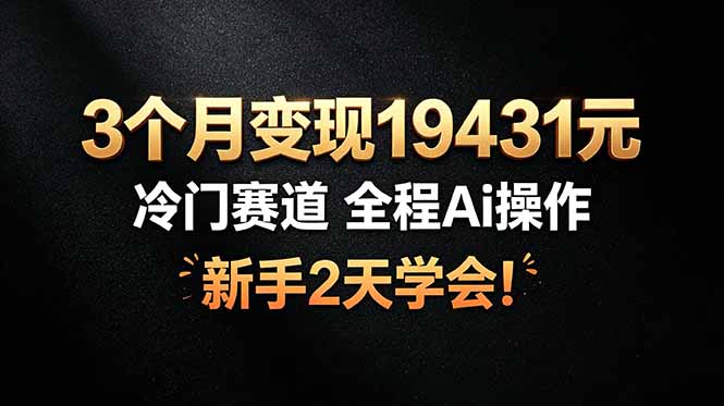 3个月变现19431元，冷门赛道 全程Ai操作，新手2天学会！-资源共享