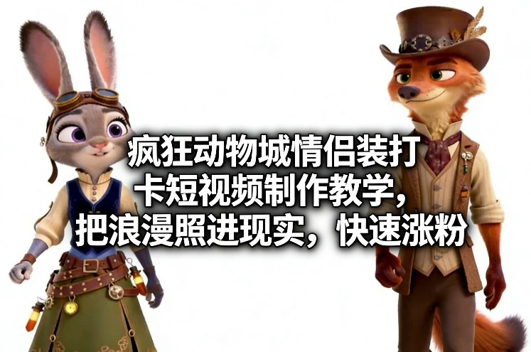 疯狂动物城情侣装打卡短视频制作教学，把浪漫照进现实，快速涨粉-资源共享