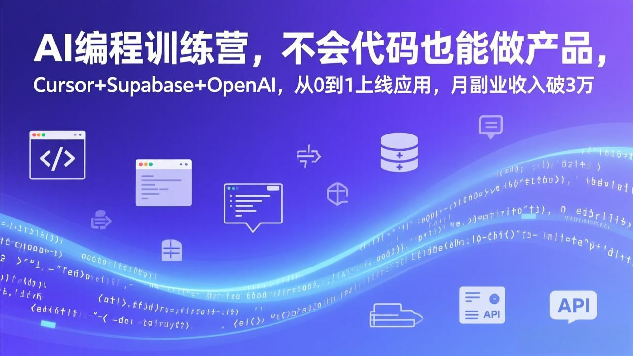 AI编程训练营，不会代码也能做产品，Cursor+Supabase+OpenAI，从0到1上线应用，月副业收入破3万-资源共享