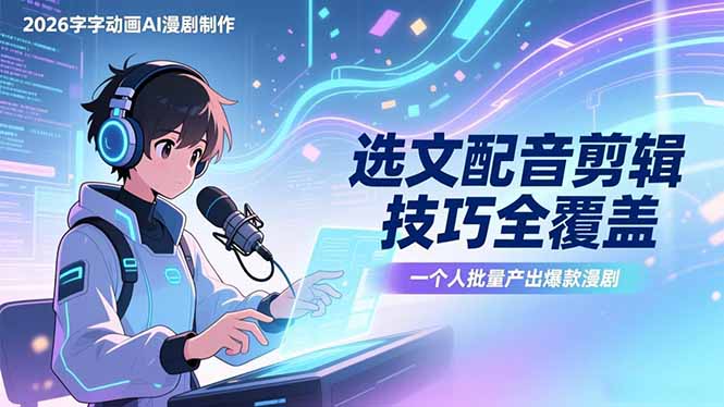 2026字字动画AI漫剧制作-1期,选文配音剪辑技巧全覆盖,一个人就能批量产出爆款漫剧-资源共享