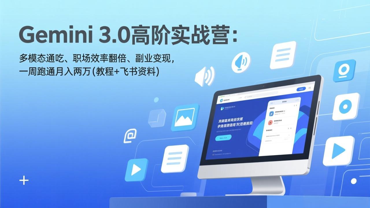 Gemini 3.0高阶实战营：多模态通吃、职场效率翻倍、副业变现，一周跑通月入两万(教程+飞书资料-资源共享