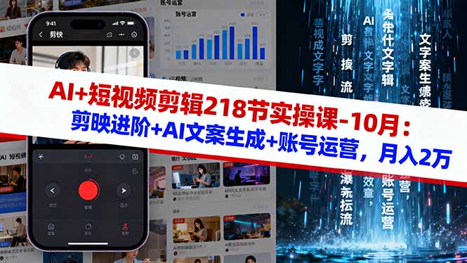 AI+短视频剪辑218节实操课-10月：剪映进阶+AI文案生成+账号运营，月入2万-资源共享