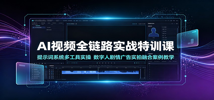 AI视频全链路实战特训课：提示词系统多工具实操，数字人剧情广告实拍融合案例教学-资源共享
