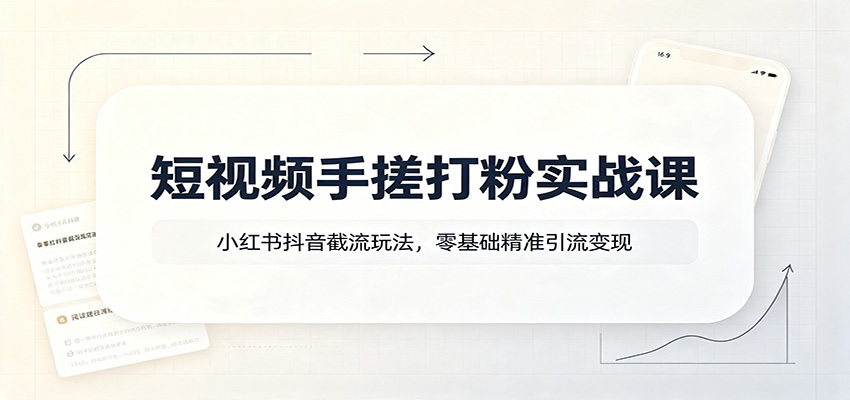 短视频手搓打粉实战课：小红书抖音截流玩法，零基础精准引流变现-资源共享