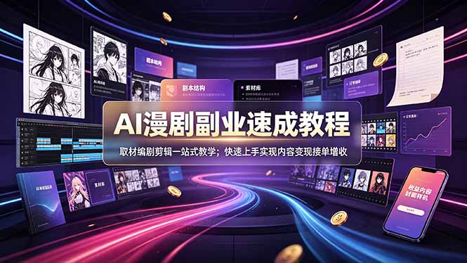 AI漫剧副业速成教程,取材编剧剪辑一站式教学;快速上手实现内容变现接单增收-资源共享
