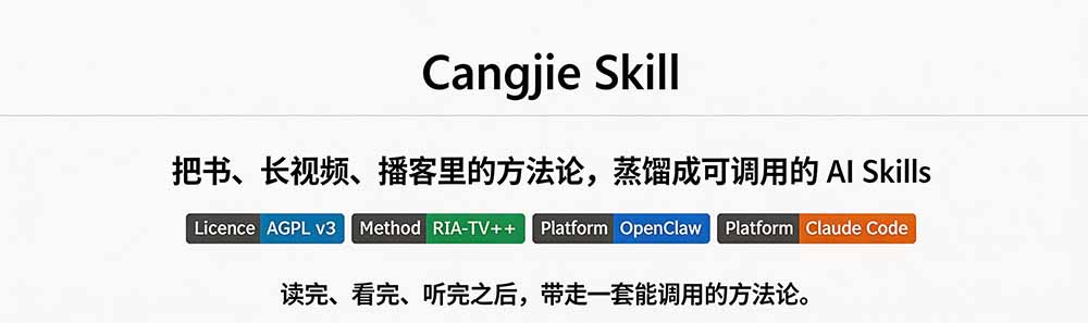 图片[1]-全网走红！GitHub上6.7K Star的开源项目，把任何书、长视频、播客蒸馏成AI工具，值得收藏 cangjie-skill-资源共享