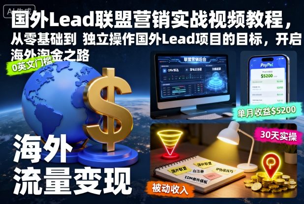 国外Lead联盟营销实战视频教程，从零基础到独立操作国外Lead项目的目标，开启海外淘金之路-资源共享