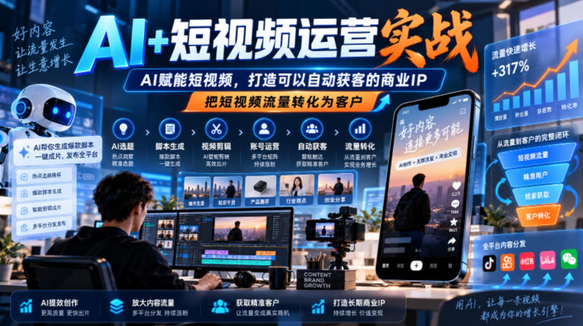 AI+短视频运营实战,AI赋能短视频,打造可以自动获客的商业IP,把短视频流量转化为客户-资源共享