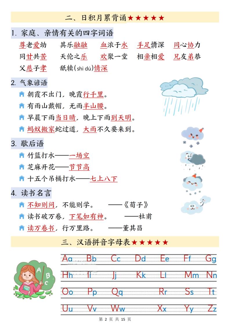 26春一下语文寒假预习知识点汇总（15页）-资源共享