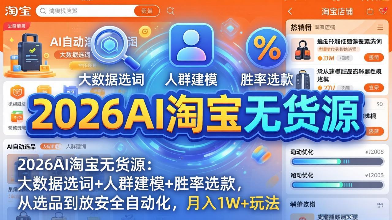 2026AI淘宝无货源-4月更新：大数据选词+人群建模+胜率选款，从选品到放大全自动化，月入1W+玩法-资源共享