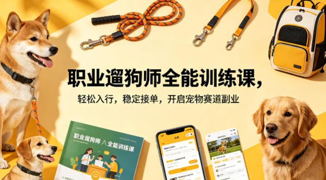 职业遛狗师全能训练课，轻松入行，稳定接单，开启宠物赛道副业-资源共享