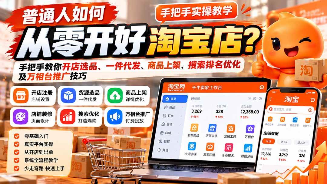 (21265期)普通人如何从零开好淘宝店?手把手教你开店选品、一件代发、商品上架、搜索排名优化及万相台推广技巧 (21265期)普通人如何从零开好淘宝店?手把手教你开店选品、一件代发、商品上架、搜索排名优化及万相台推广技巧